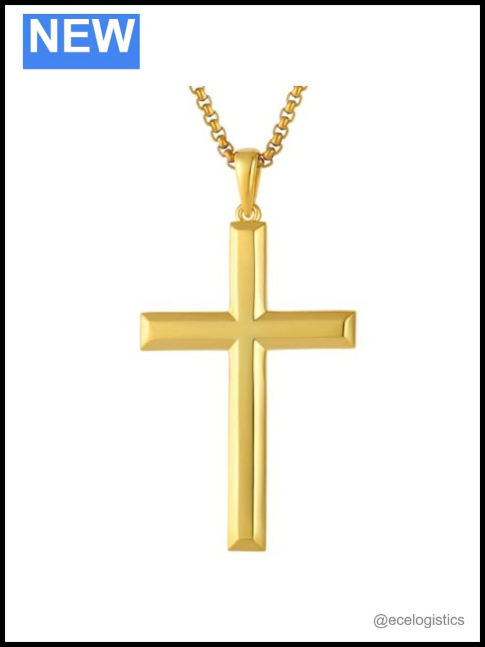 18K Gold Cross Pendant Necklace 24 Inch Cable Chain Minimalist Religious